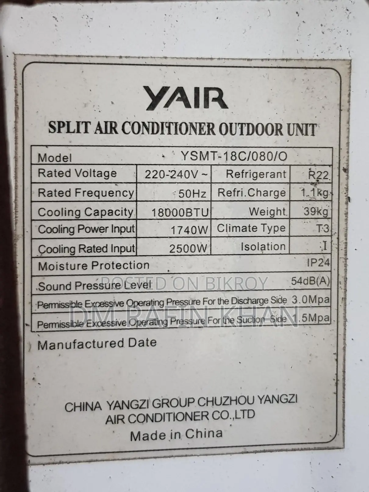 1.5 Ton Yair Inverter Ac