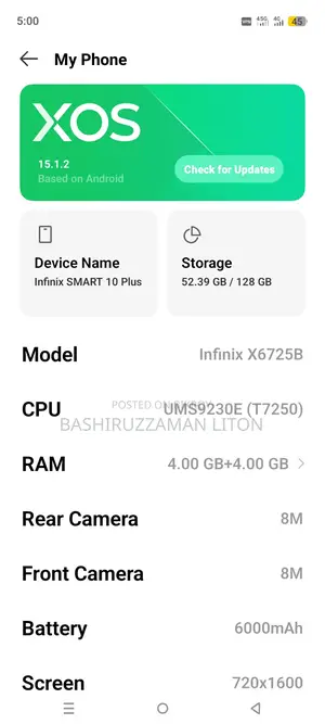 Infinix Smart 10 plus বিক্রি করতে চাই (Used)