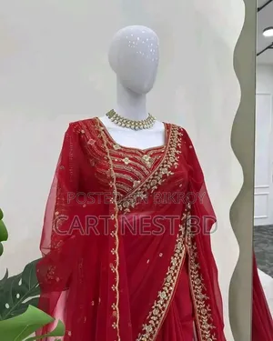 Elegant Red Faux Georgette Saree - Pearl Sequence Work