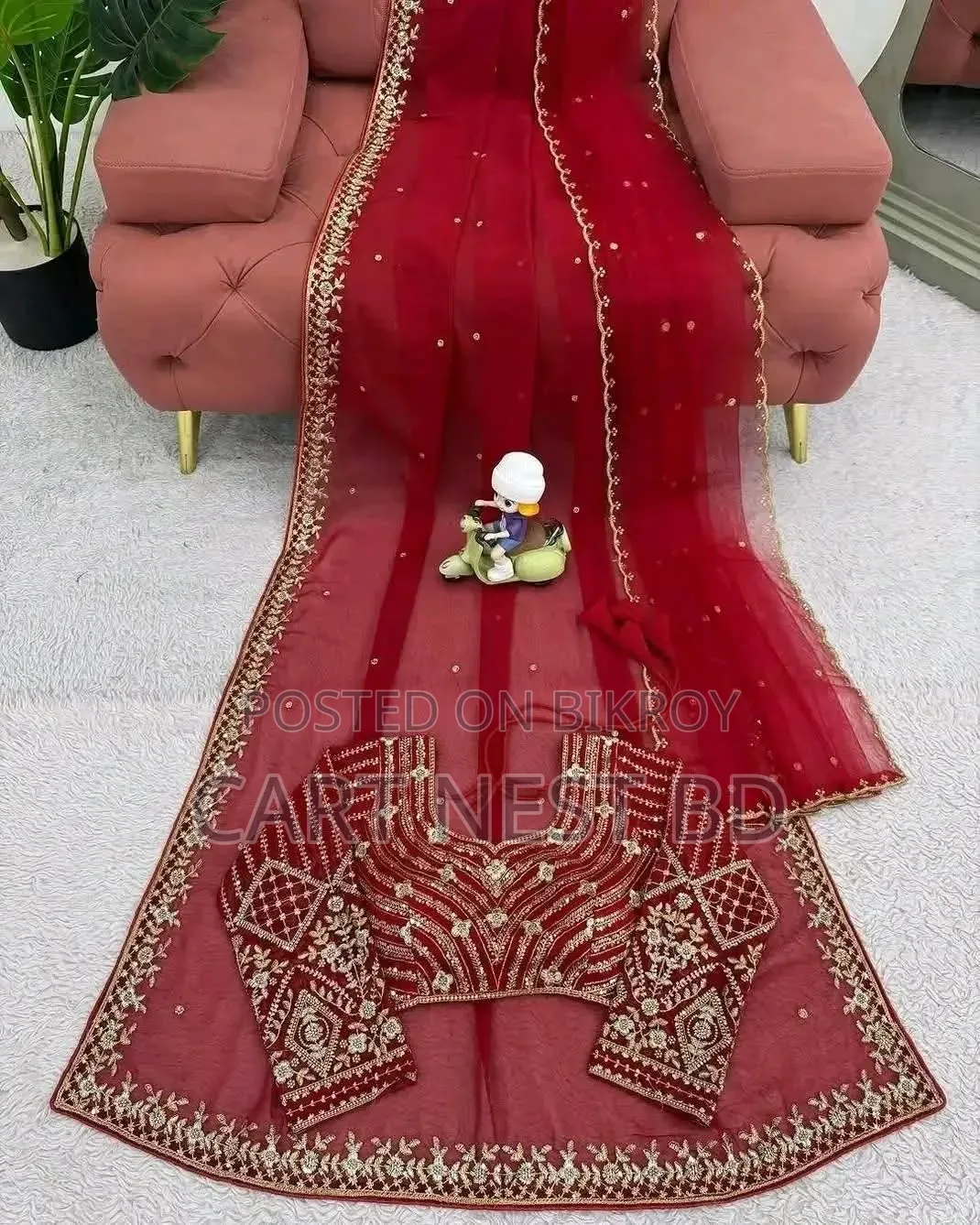 Elegant Red Faux Georgette Saree - Pearl Sequence Work