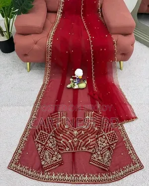 Elegant Red Faux Georgette Saree - Pearl Sequence Work