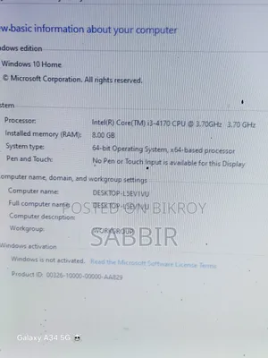 Desktop Computer 8GB Intel Core I3 SSD 256GB
