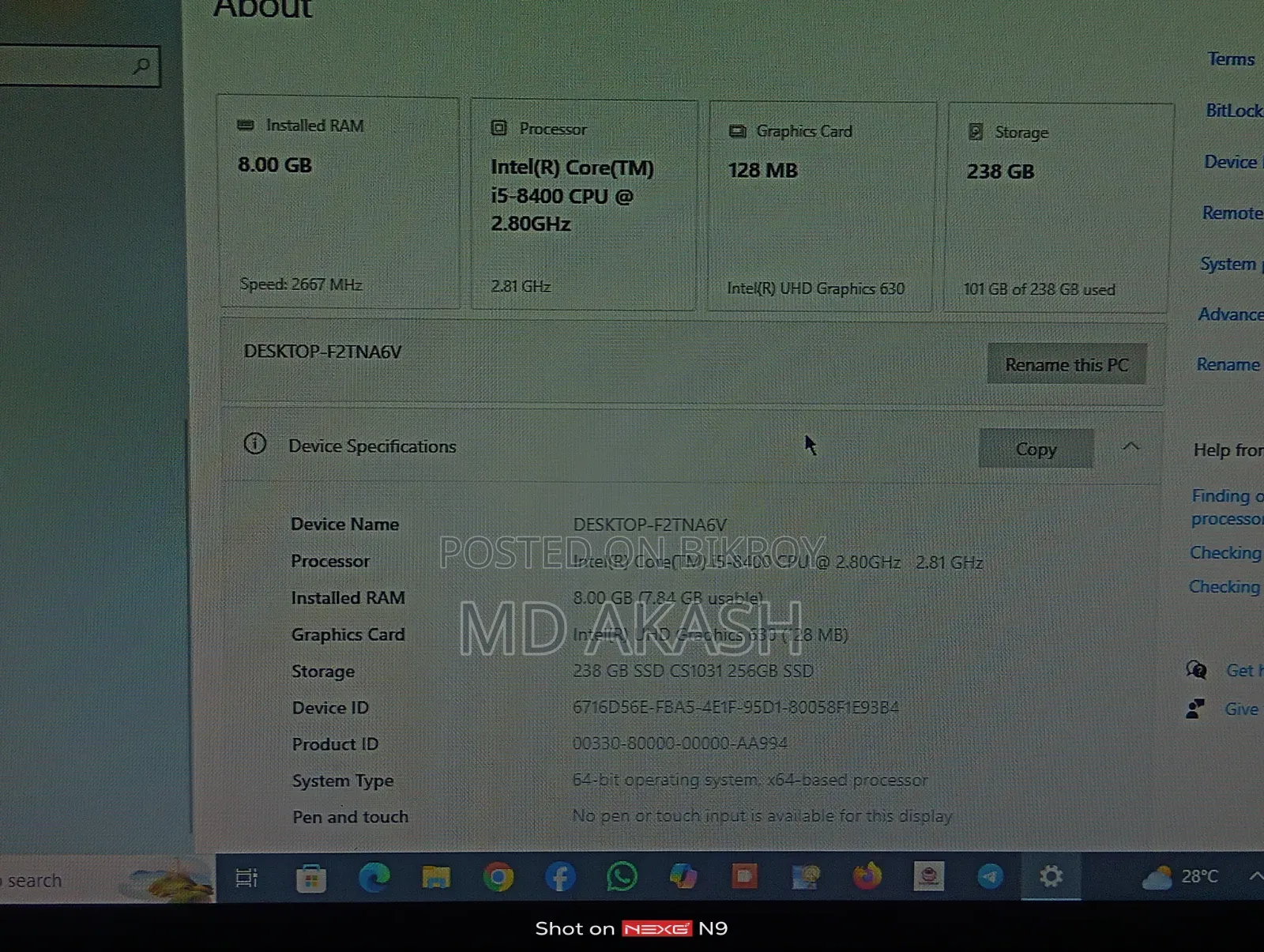 Desktop Computer 8GB Intel Core I5 SSD 256GB