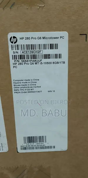 নতুন ডেস্কটপ কম্পিউটার HP 280 G6 8GB Intel Core I5 HDD 1T