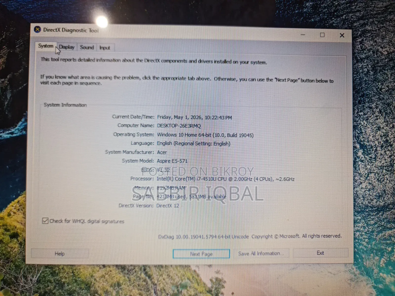Laptop Acer Aspire E5-571 8GB Intel Core I7 SSD 128GB