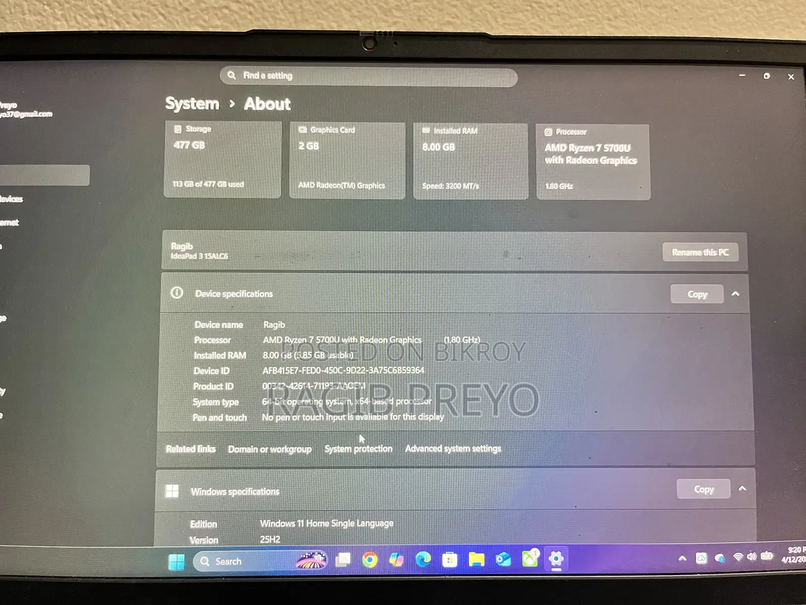 Laptop Lenovo Ideapad 3 8GB AMD Ryzen 7 SSD 512GB