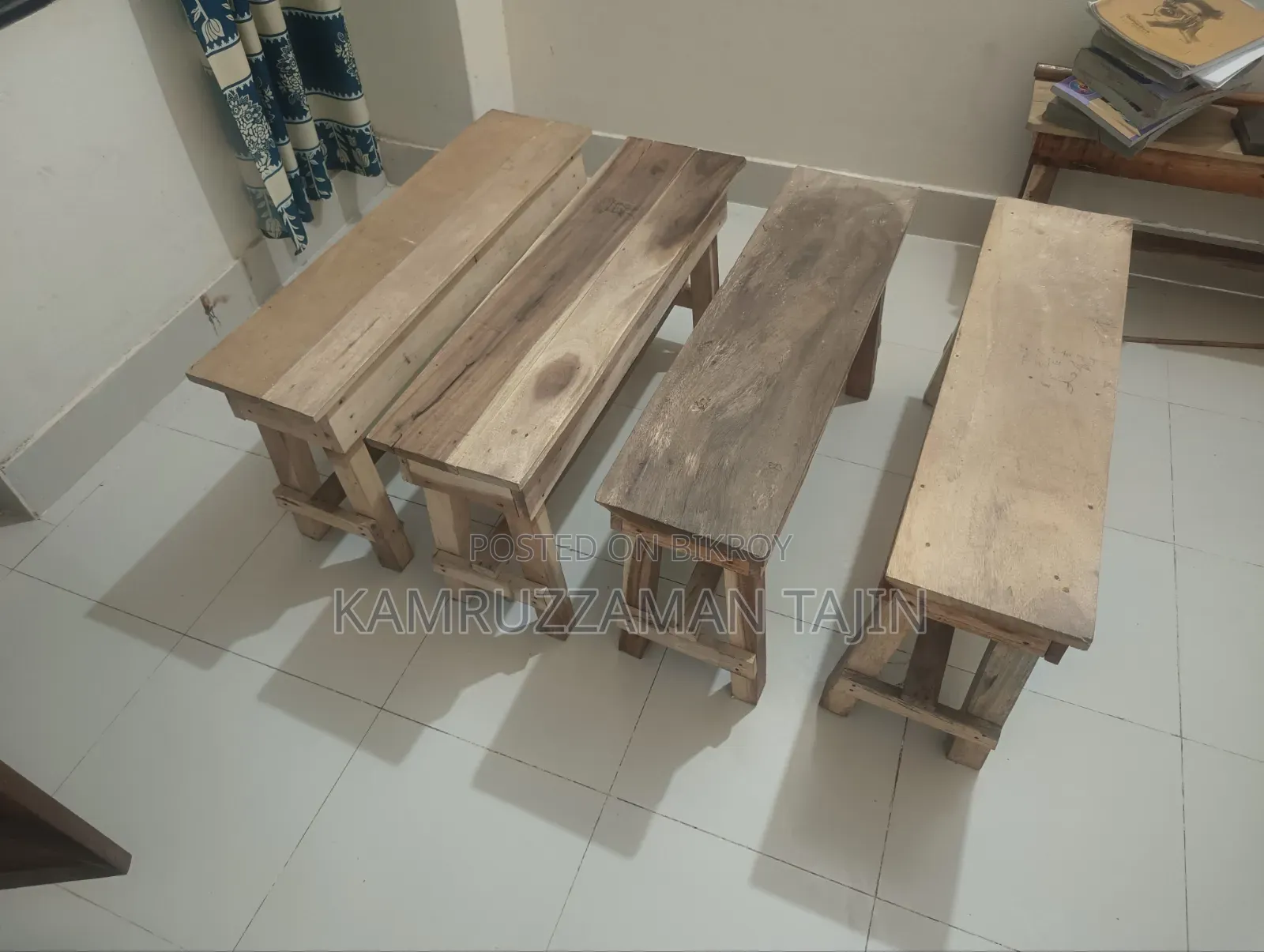 Wooden Table and Low Benches