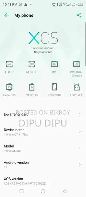 Infinix Hot 11 Play 64 GB Gray