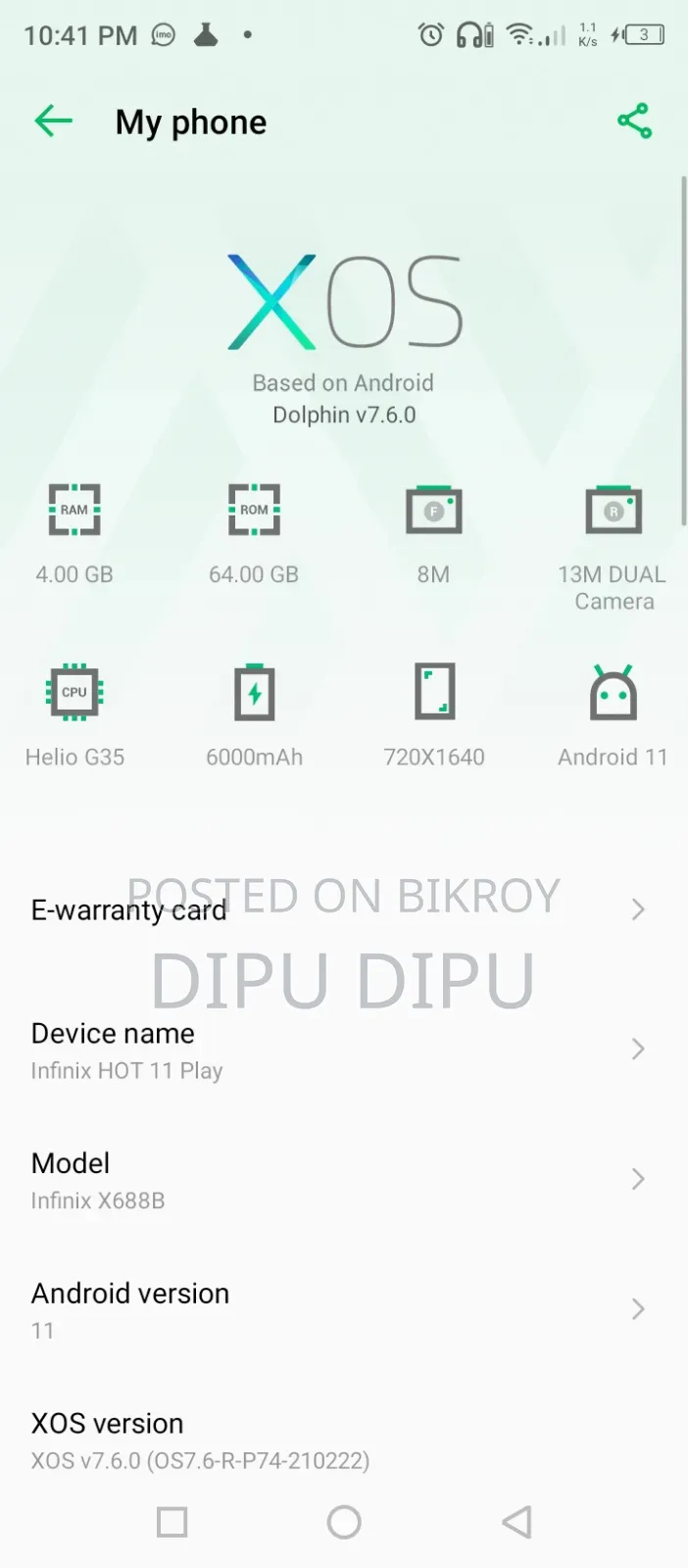 Infinix Hot 11 Play 64 GB Gray