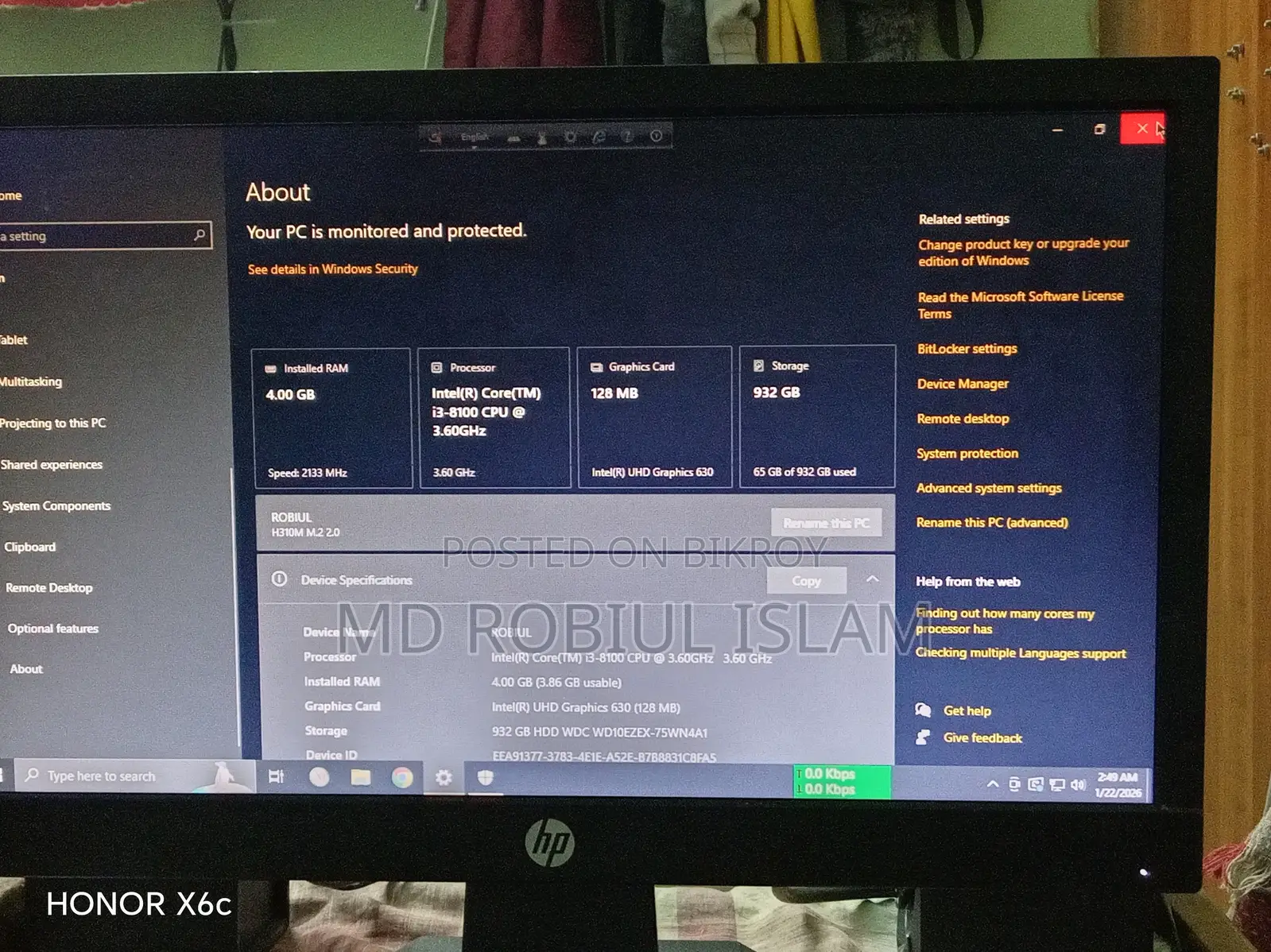 Desktop Computer Gigabyte GB-BACE-3010 12GB Intel Core I3 SSD 1T