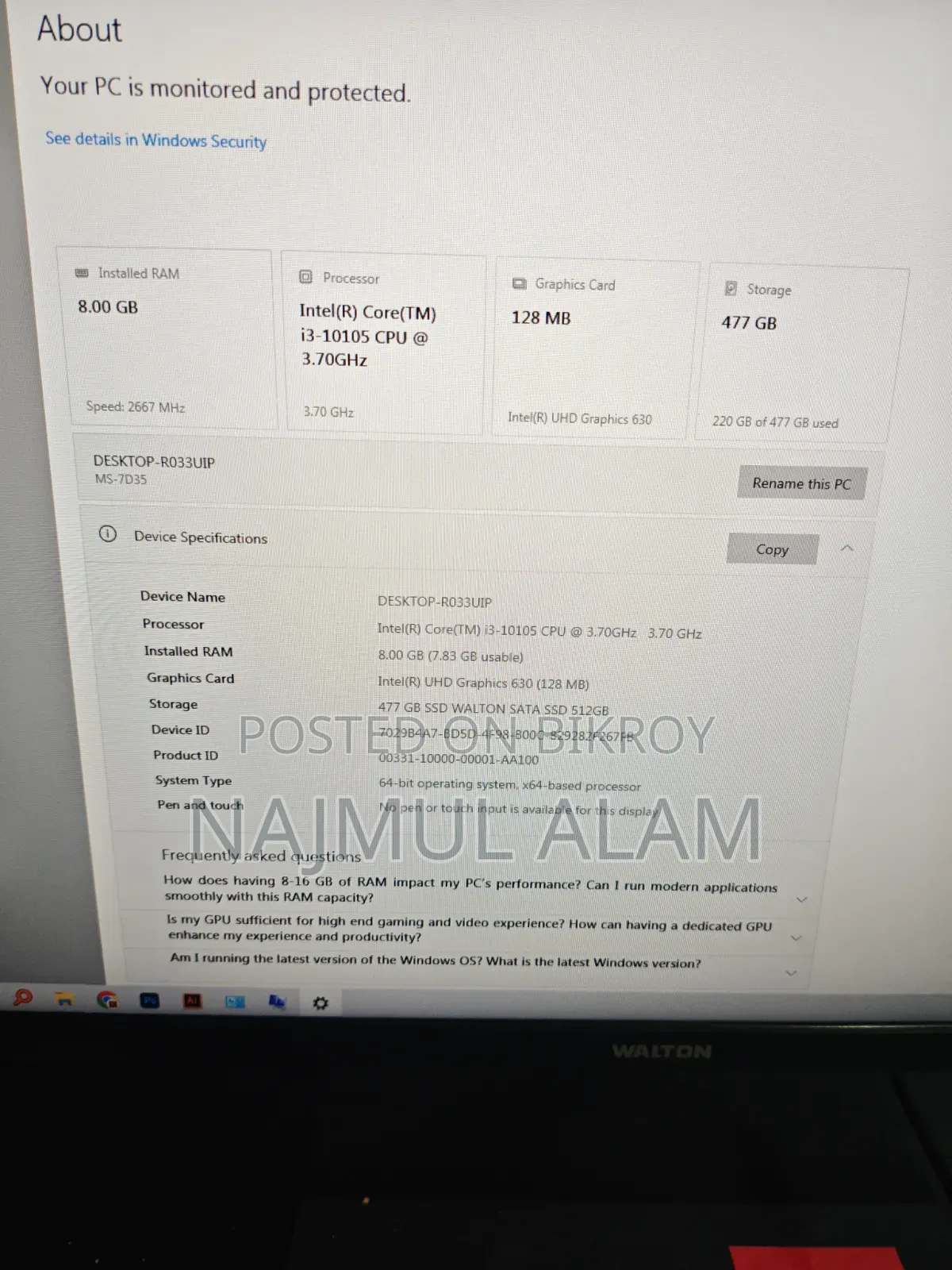 Desktop Computer 8GB Intel Core I3 SSD 512GB