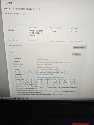 Desktop Computer 8GB Intel Core I3 SSD 512GB