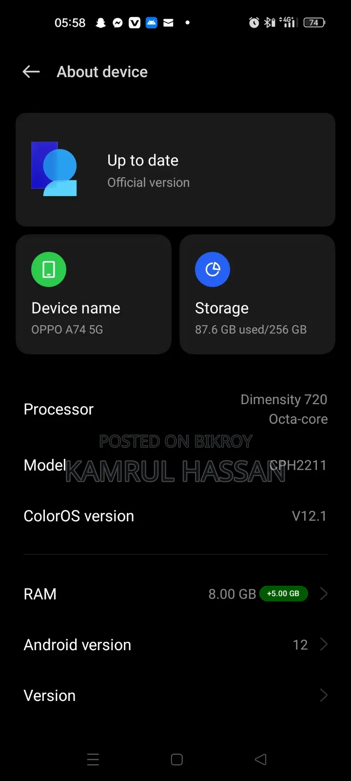 Oppo A74 128 GB Rose Gold