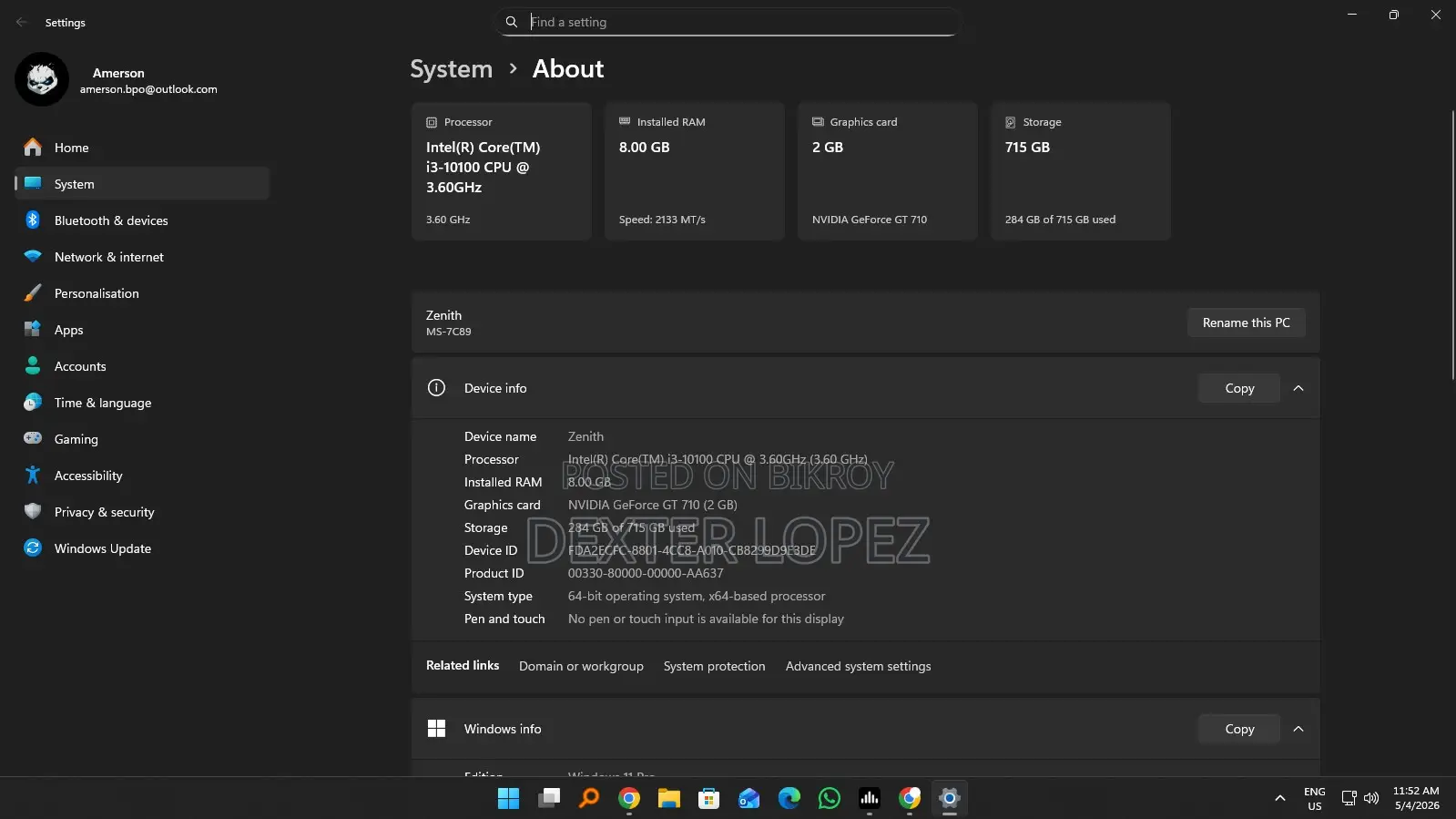 Desktop Computer 8GB Intel Core I3 HDD+SSD 256GB