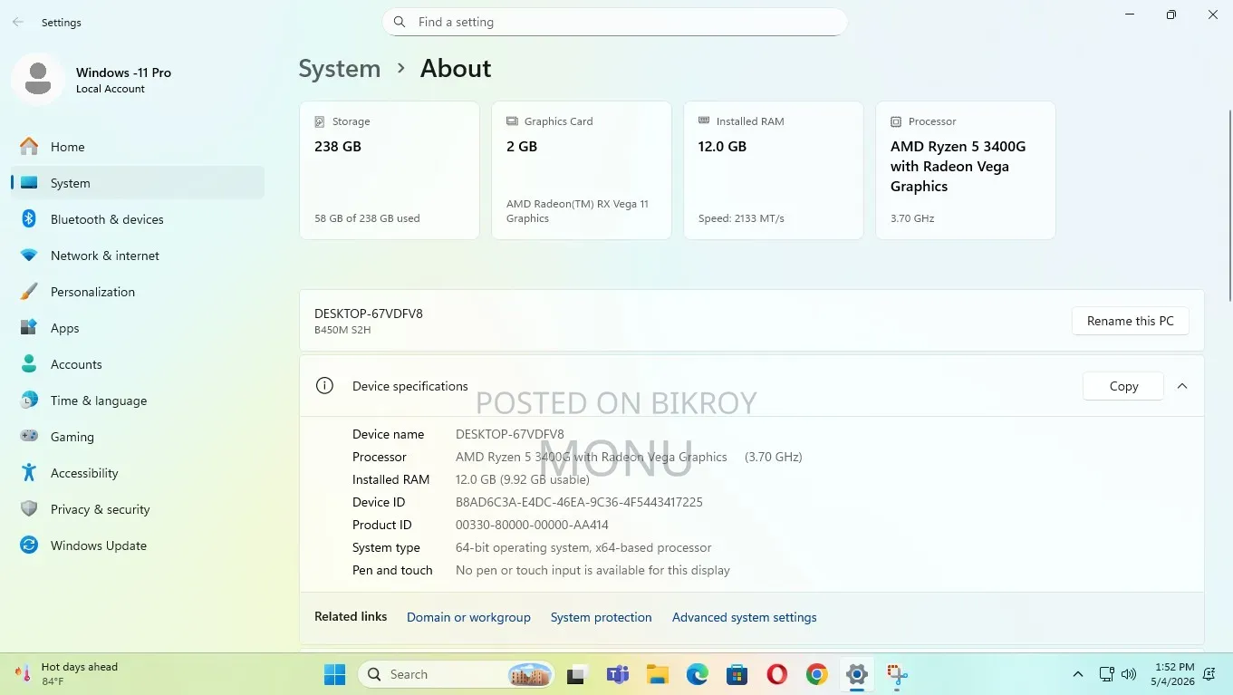 Desktop Computer Gigabyte GB-BRi5-8250 12GB AMD Ryzen 5 SSD 250GB