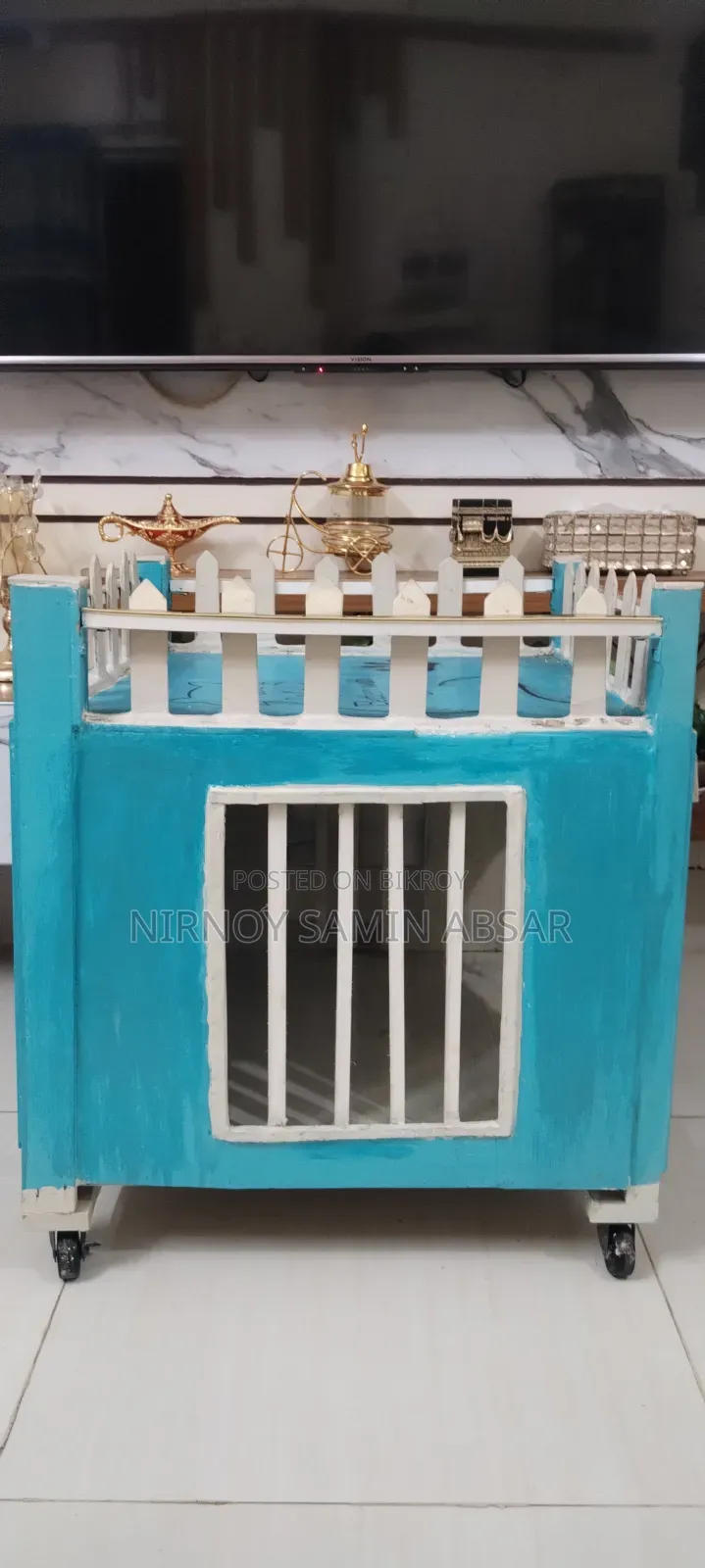Cat House Indoor Handmade With Ladder, Wheels Rooftop Lounge