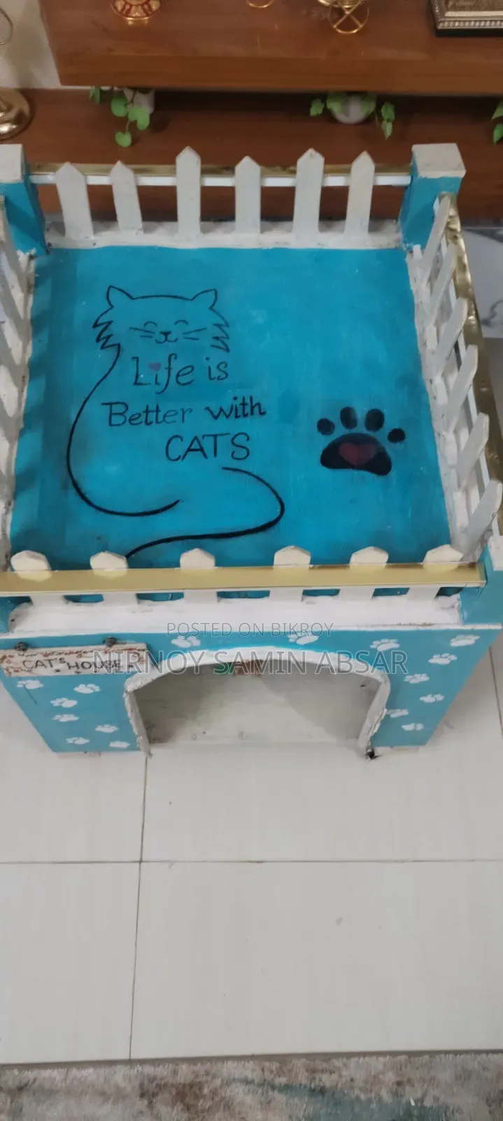 Cat House Indoor Handmade With Ladder, Wheels Rooftop Lounge