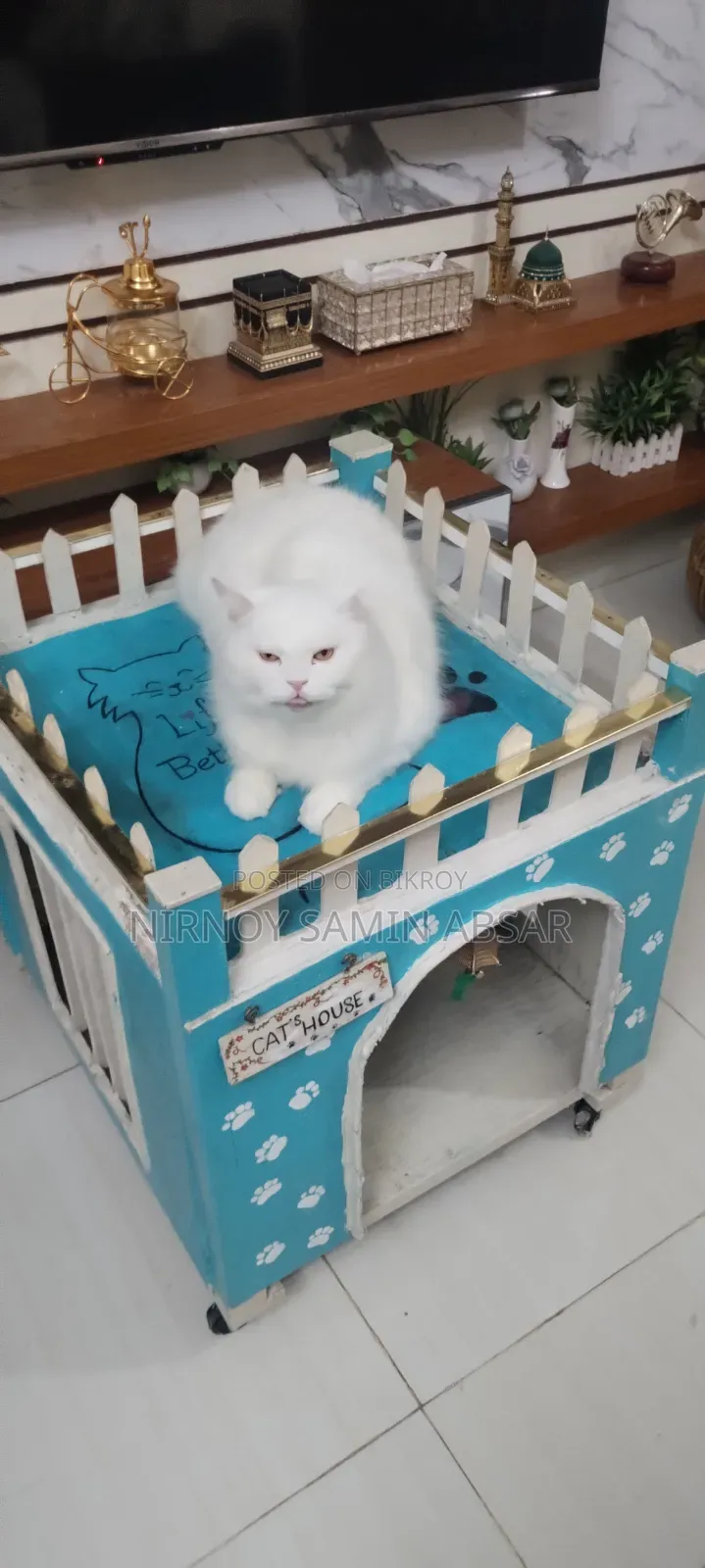 Cat House Indoor Handmade With Ladder, Wheels Rooftop Lounge