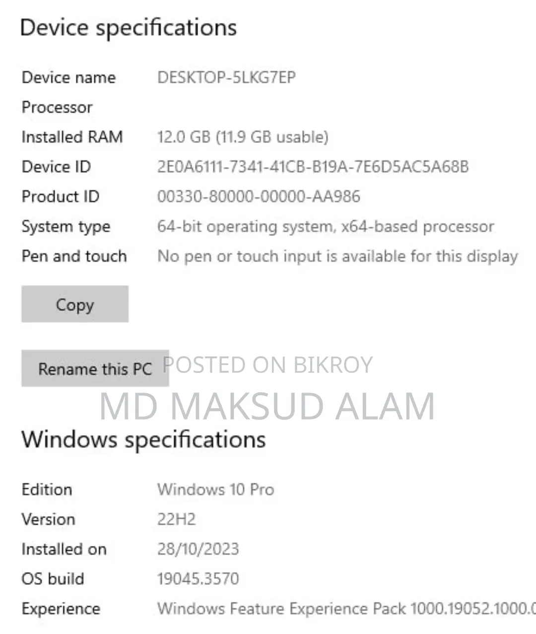 Desktop Computer 12GB Intel Core i3 SSD 128GB