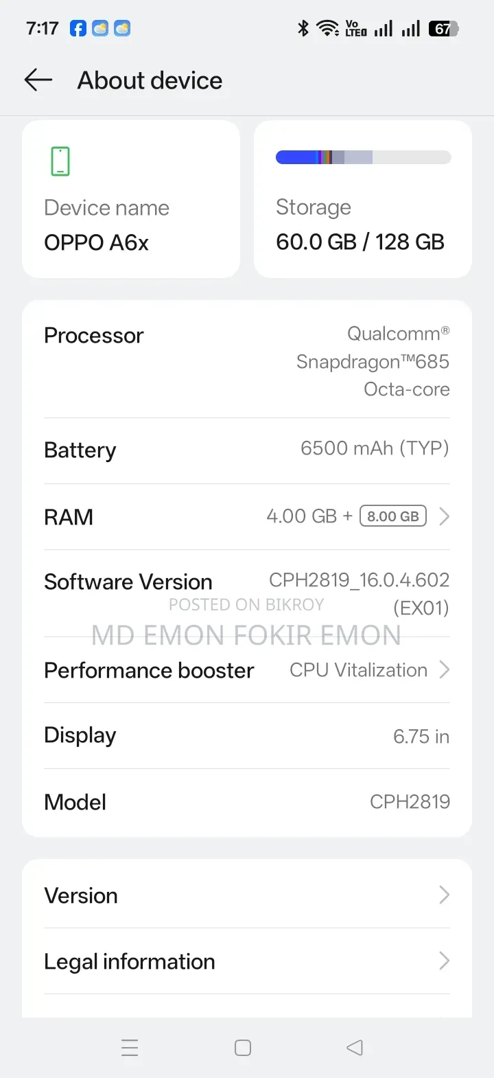 Oppo A6x 128 GB Purple
