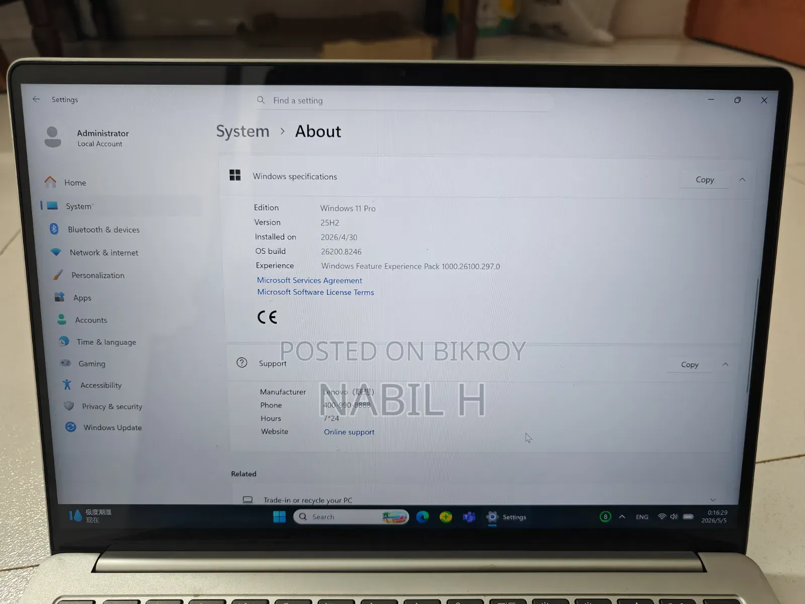Laptop Lenovo 16GB AMD Ryzen 5 SSD 256GB