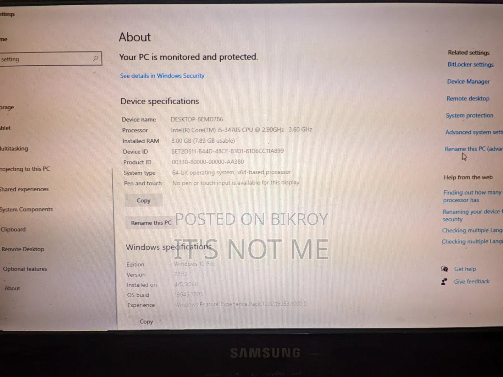 Desktop Computer Gigabyte GB-BACE-3000 8GB Intel Core I5 HDD 500GB