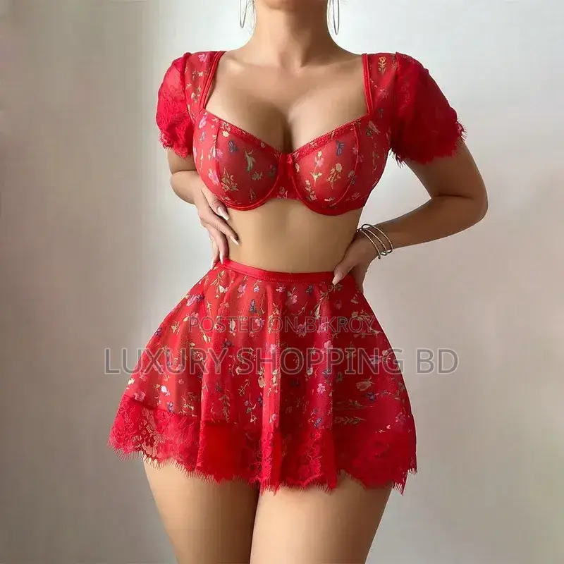 নারীদের জন্য ফ্লোরাল লেস লঞ্জারি সেট - মার্জিত ব্রা স্কার্ট নাইটওয়্যার