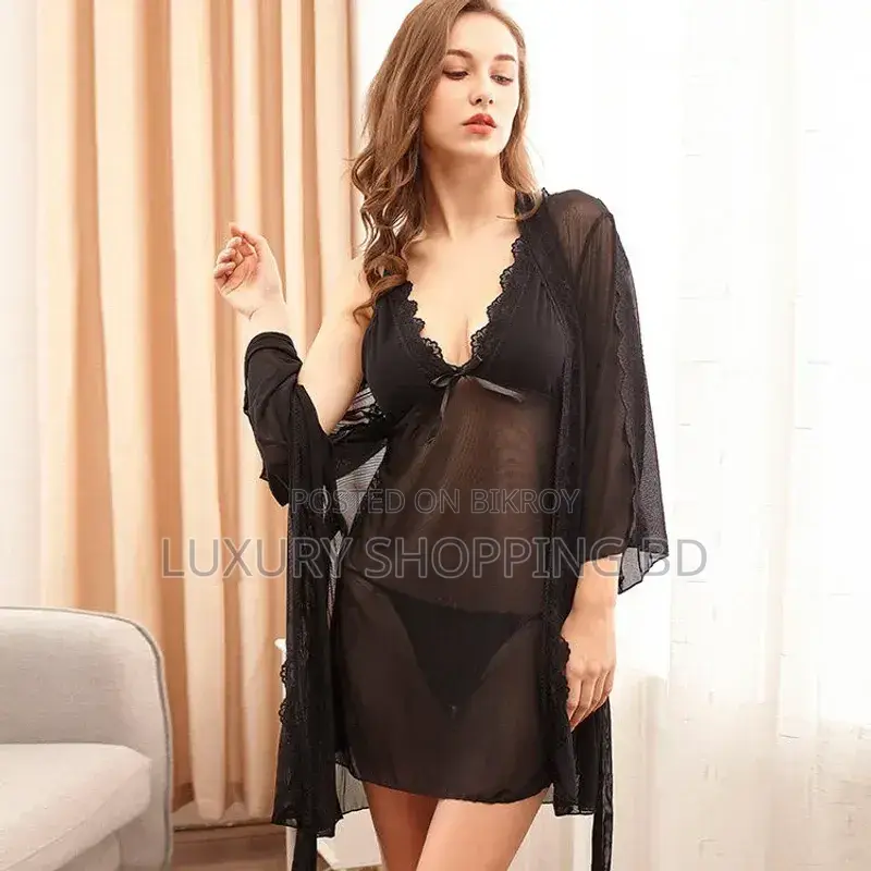 Luxury Lace Robe Nightwear Set for Women – Elegant Sheer Sleepwear