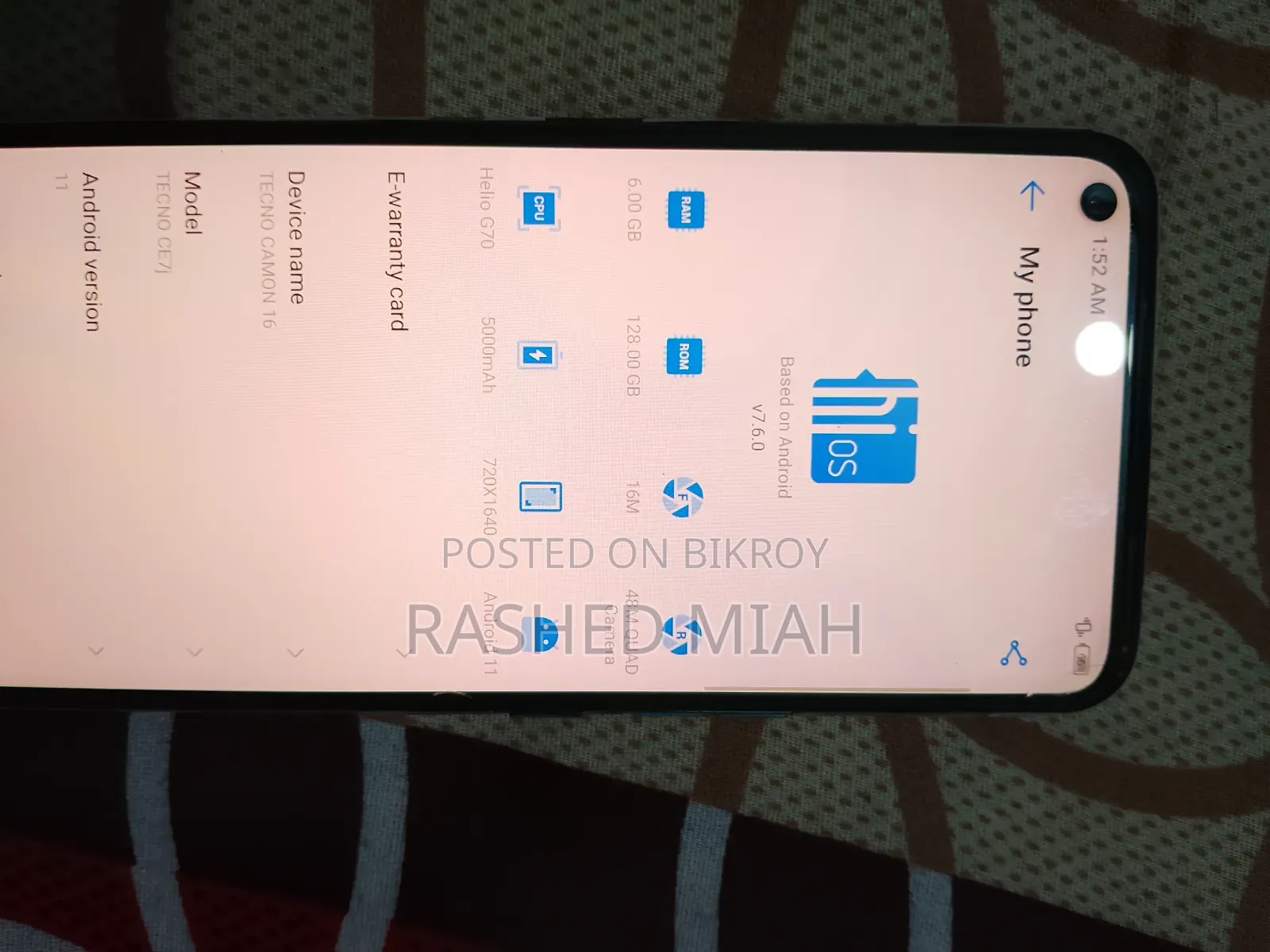 Tecno Camon 16 128 GB Yellow