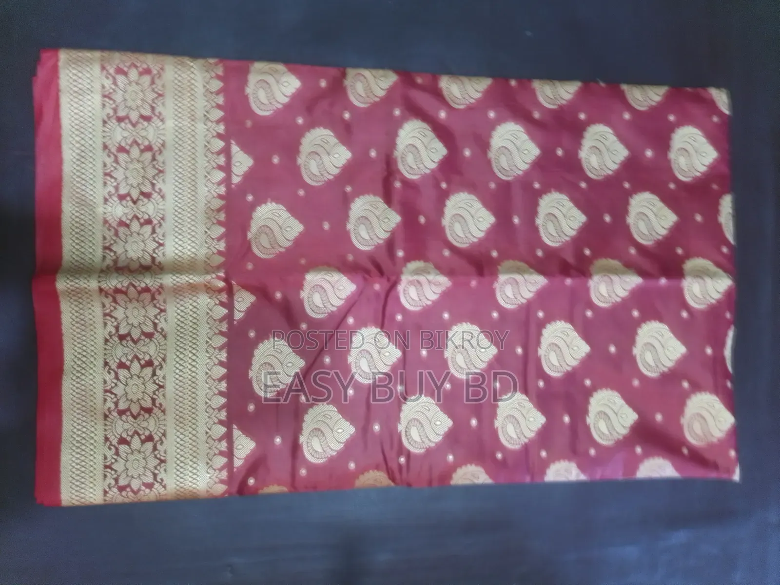 Elegant Maroon Silk Saree With Golden Zari Work | Premium Party Wear