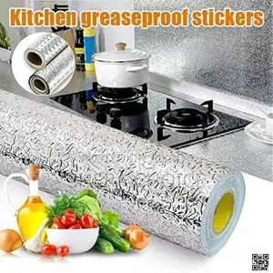 Oil-Proof Kitchen Wall Sticker (Silver Aluminum Foil Wallpaper