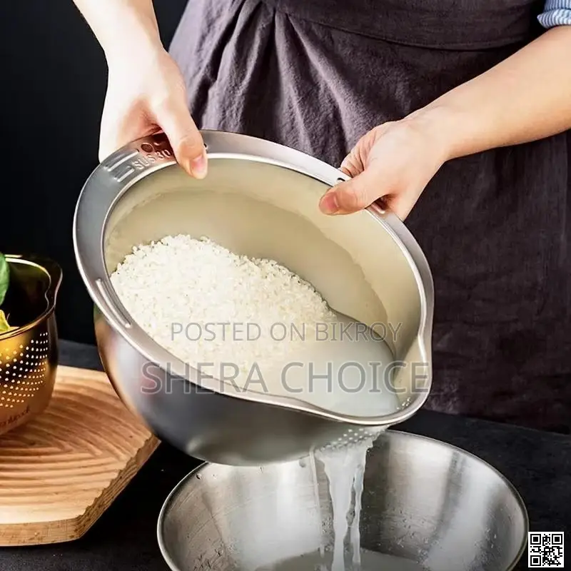 Stainless Steel Rice Washer Strainer Bowl