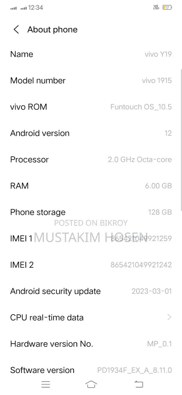 Vivo Y19 128 GB Black