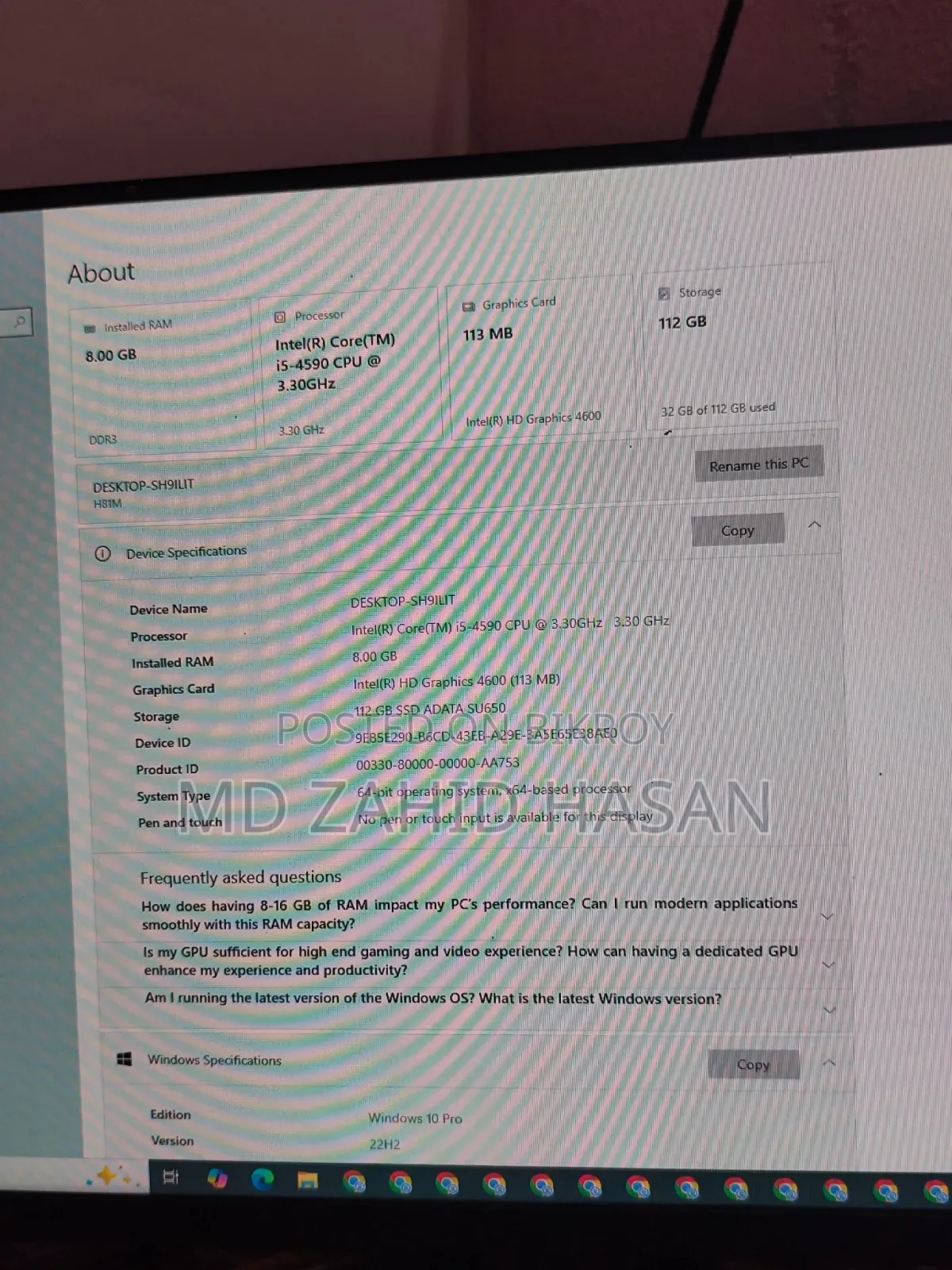 Desktop Computer 8GB Intel Core I5 SSD 128GB