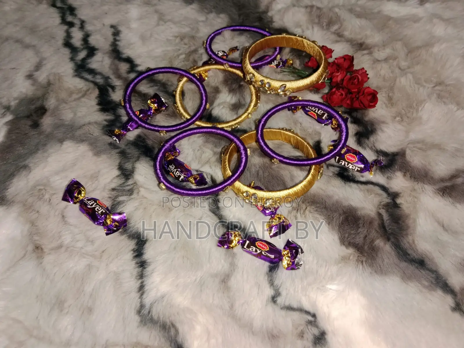 Premium Purple and Golden Handmade Silk Thread Bangle Set