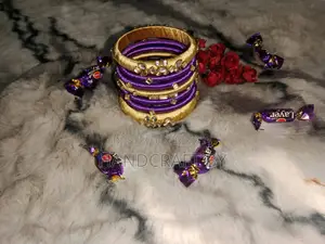 Premium Purple and Golden Handmade Silk Thread Bangle Set