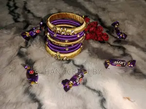 Premium Purple and Golden Handmade Silk Thread Bangle Set