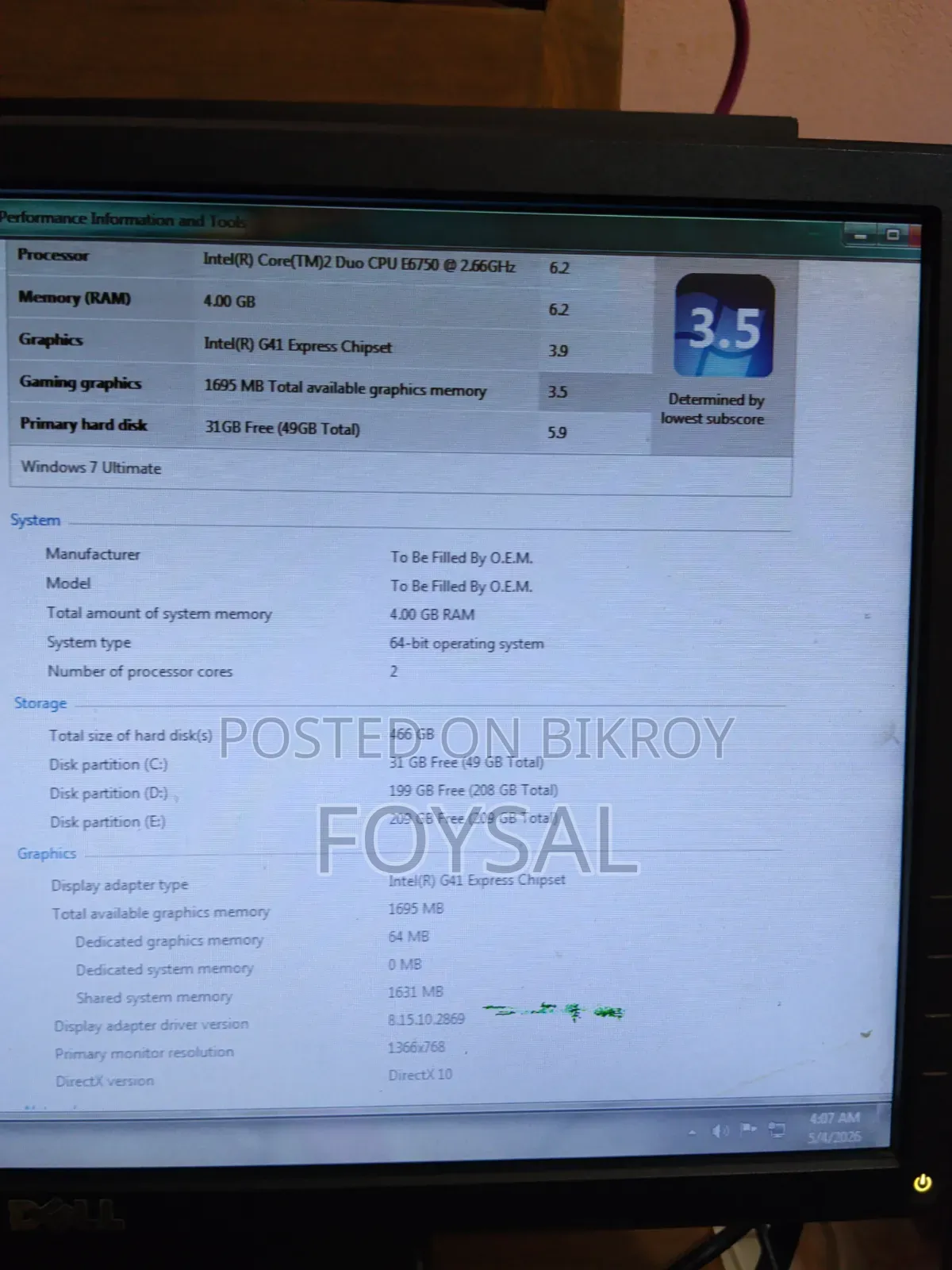 Desktop Computer 4GB HDD 500GB