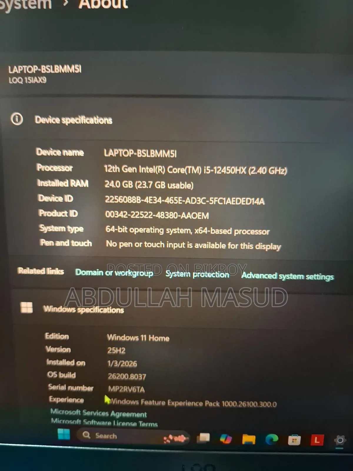 Laptop Lenovo LOQ 15AHP10 24GB Intel Core I5 SSD 1T