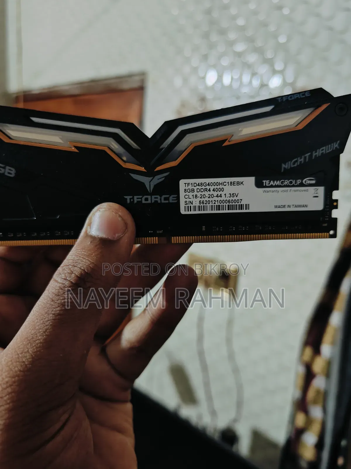 Team Night Hawk 8GB 4000MHz RGB DDR4 Desktop RAM