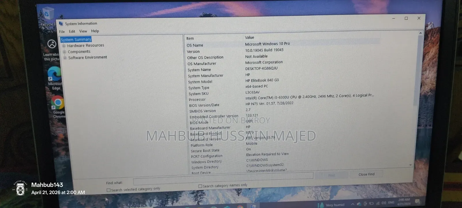 Laptop HP EliteBook 840 G3 8GB Intel Core I5 HDD 256GB