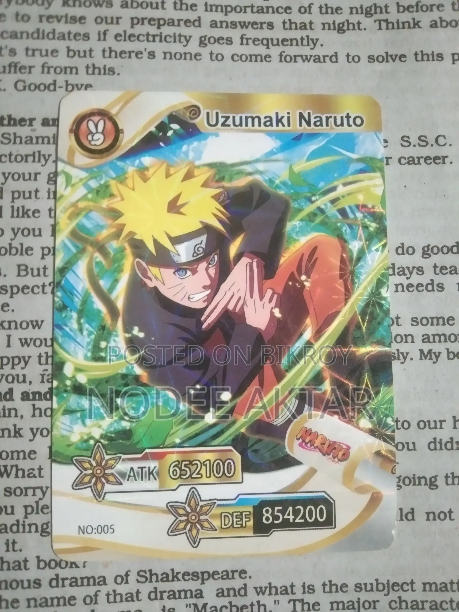 Naruto Anime Cards Collection Set (৬টি কার্ড)