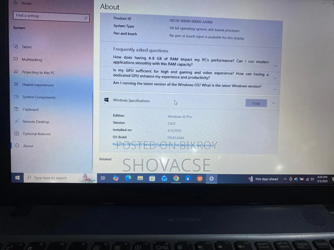 ল্যাপটপ Asus VivoBook Max X541UA 4GB Intel Core I5 HDD+SSD 1T