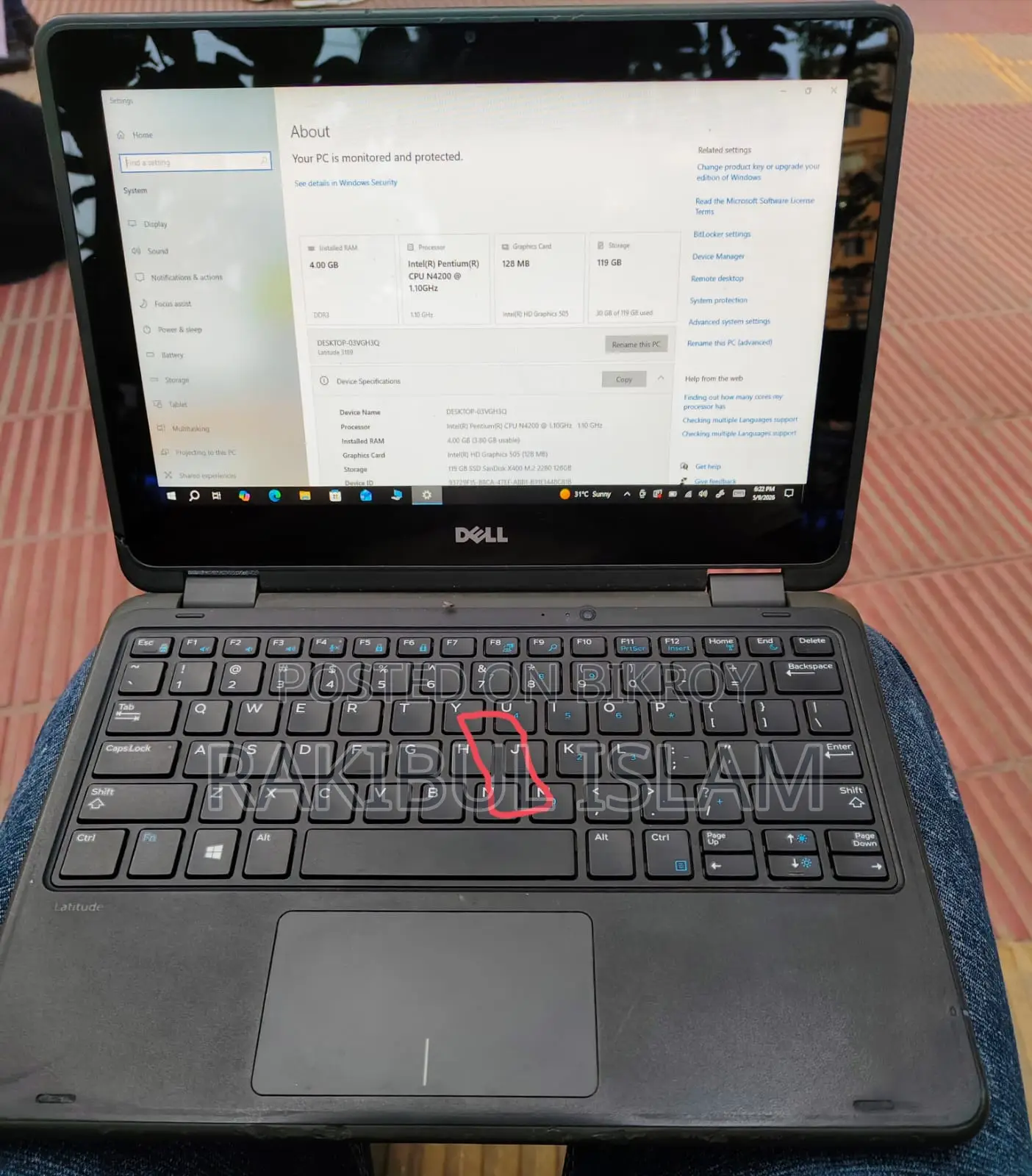 Laptop Dell Latitude 3189 4GB Intel Pentium SSD 256GB