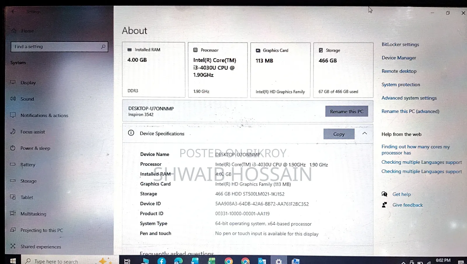 Laptop Dell Inspiron 15 4GB Intel Core i3 HDD 512GB