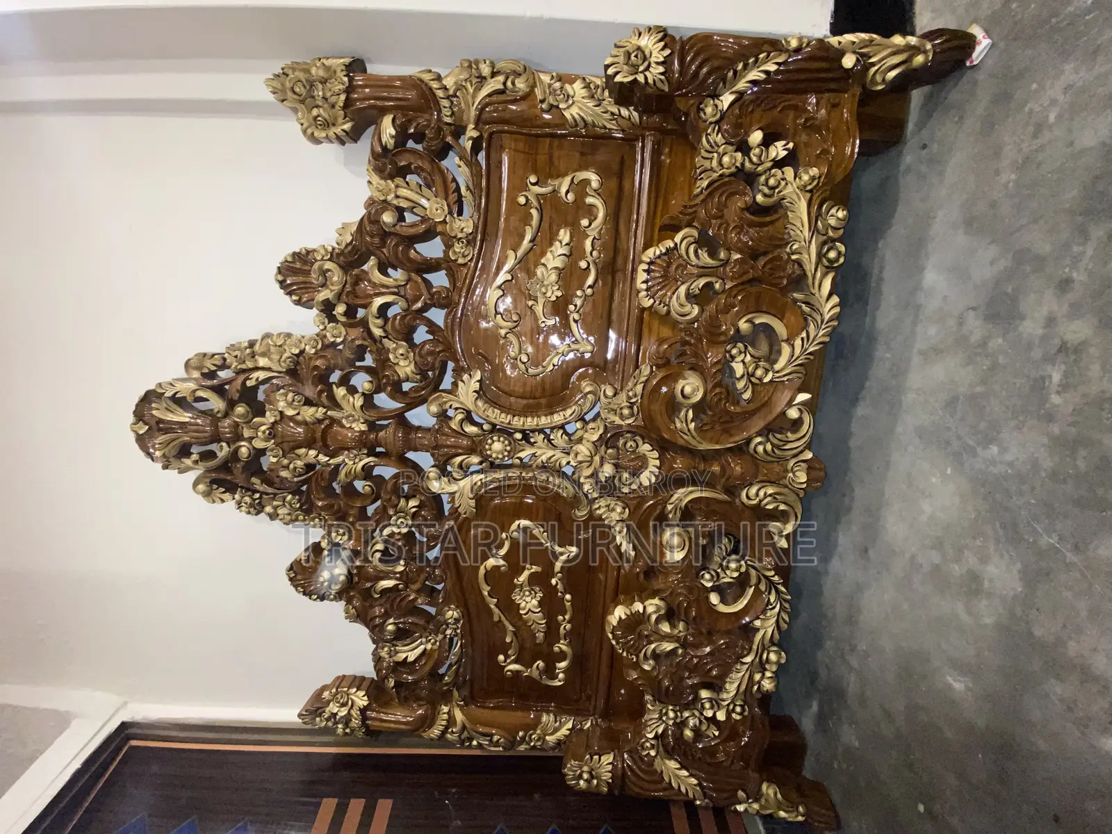 সেগুন কাঠের ডিজাইনিং কিং বেড Bl122f
