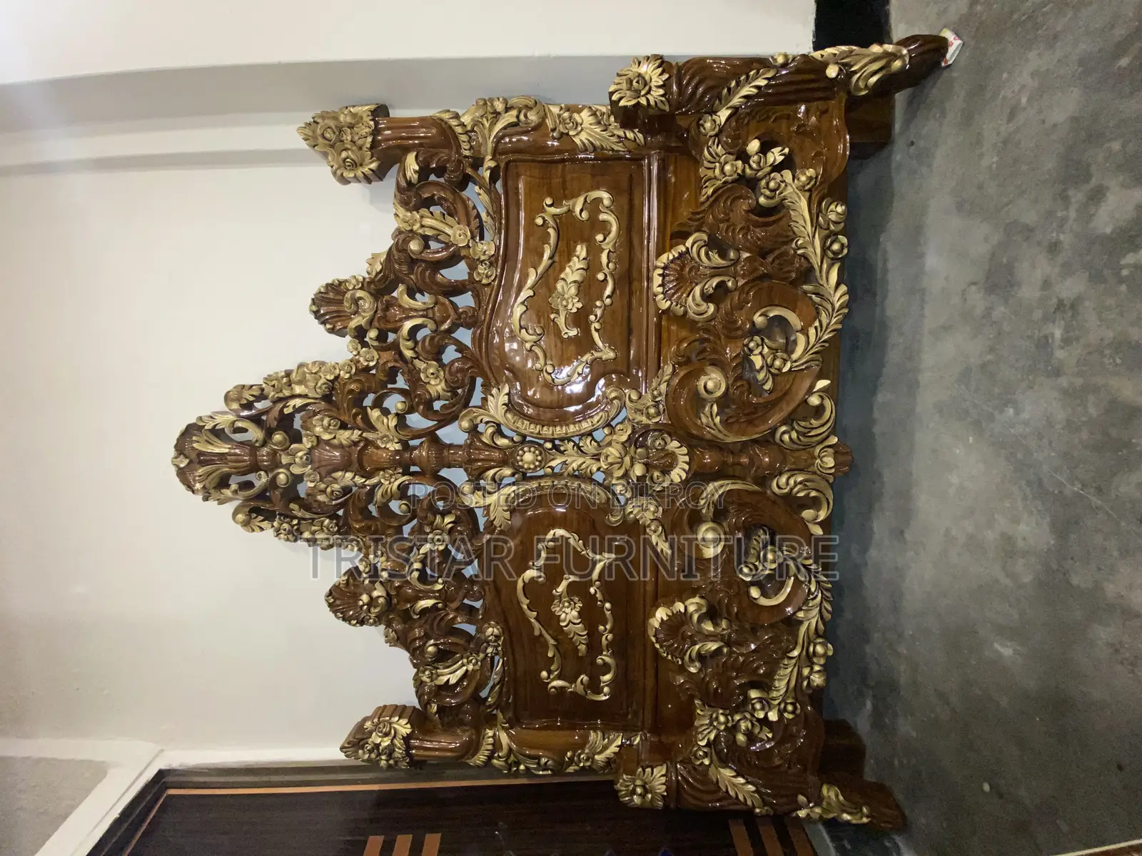 সেগুন কাঠের ডিজাইনিং কিং বেড Bl122f