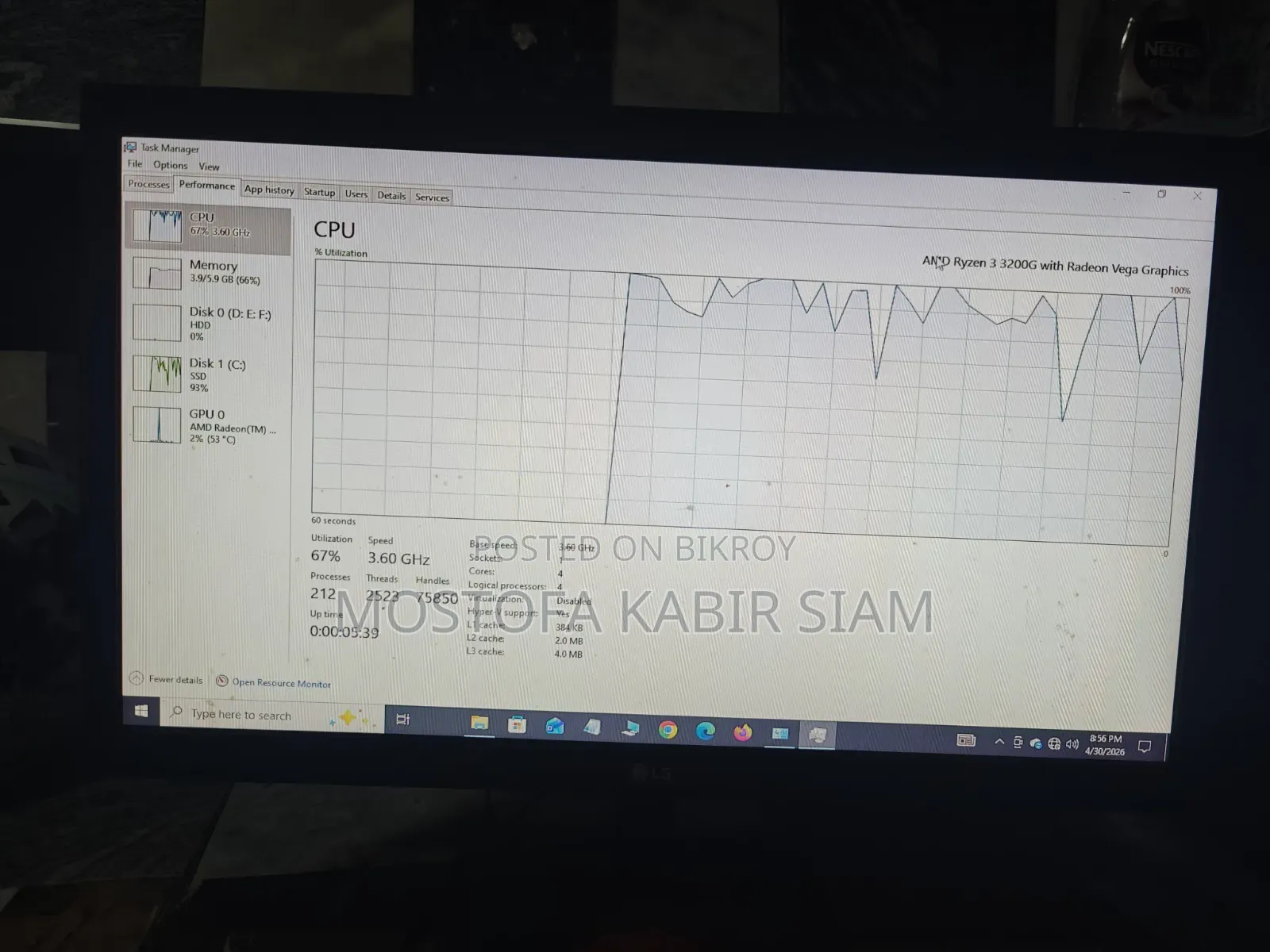 Desktop Computer 8GB AMD Ryzen 3 HDD+SSD 500GB
