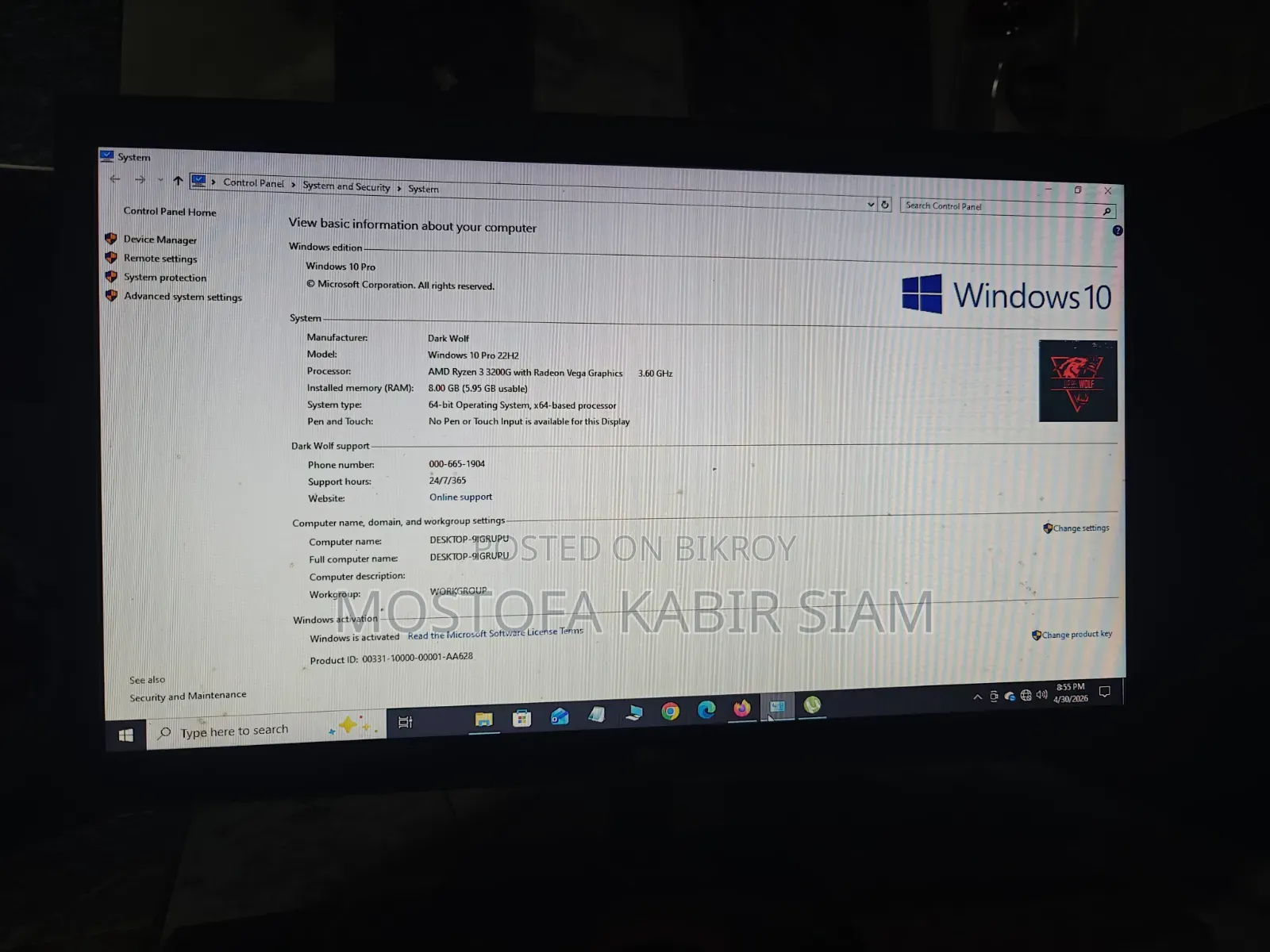 Desktop Computer 8GB AMD Ryzen 3 HDD+SSD 500GB