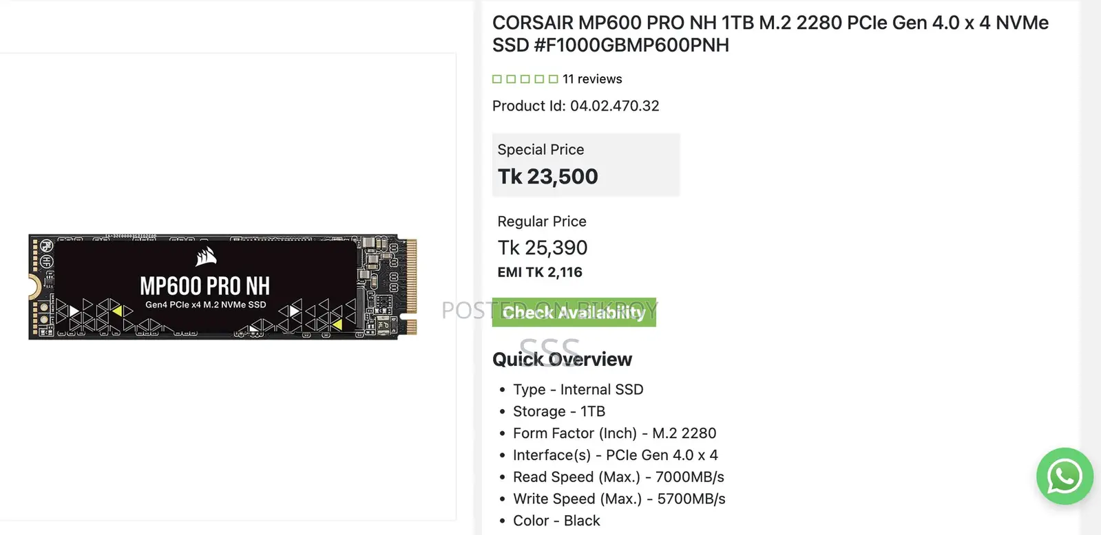 Corsair Mp600 Pro Nh 1tb M.2 2280 Pcie Gen 4.0 X 4 Nvme Ssd